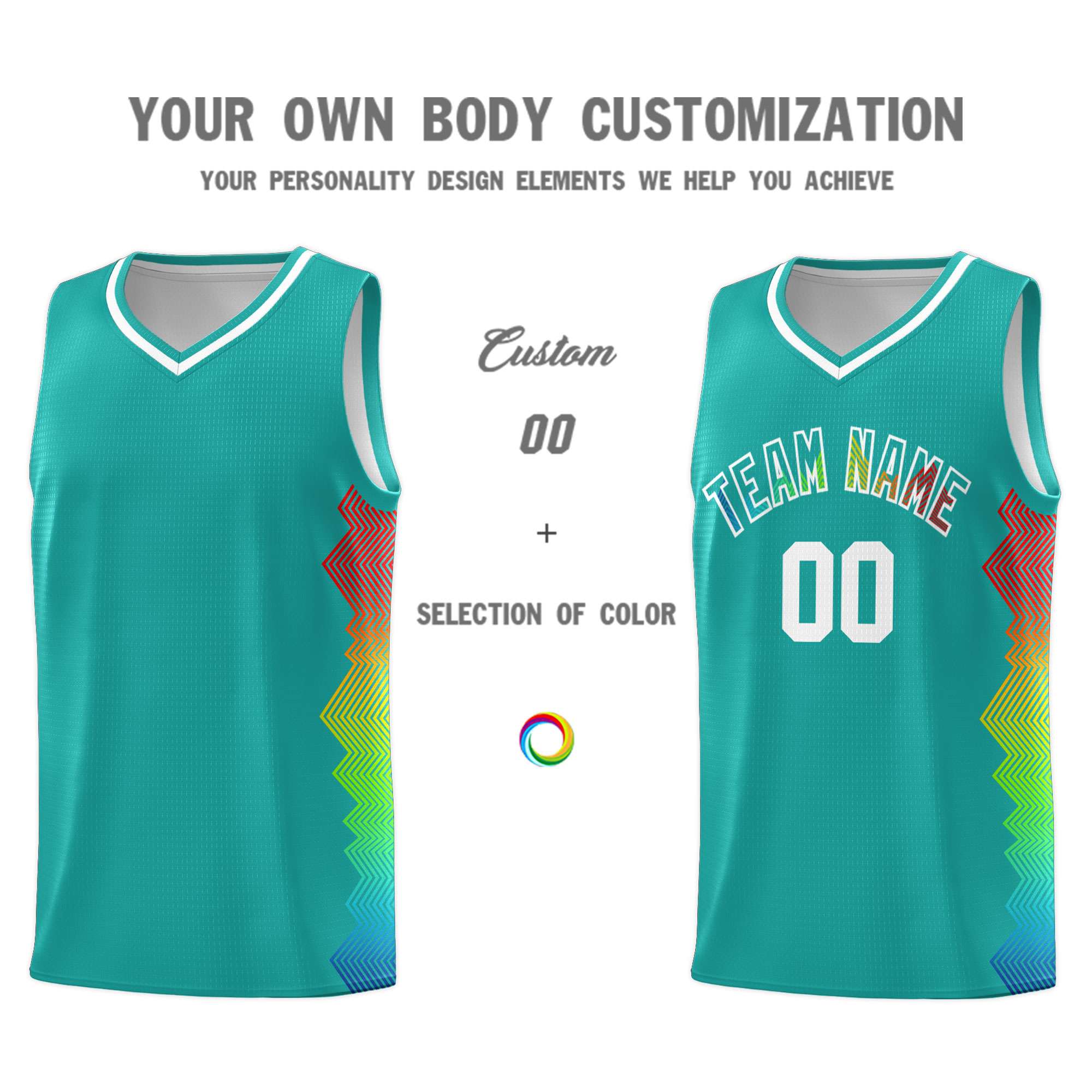 Custom Aqua Denver Nuggets Rainbow Side Sports Uniform Basketball Jersey|KXKSHOP