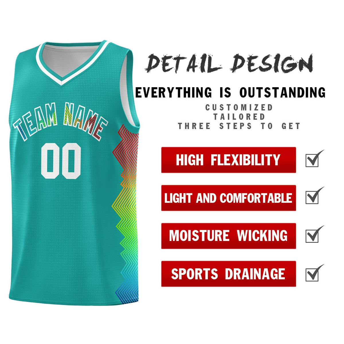 Custom Aqua Denver Nuggets Rainbow Side Sports Uniform Basketball Jersey|KXKSHOP