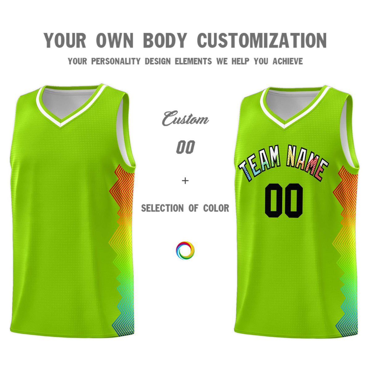 Custom Neon Green Denver Nuggets Rainbow Side Sports Uniform Basketball Jersey|KXKSHOP