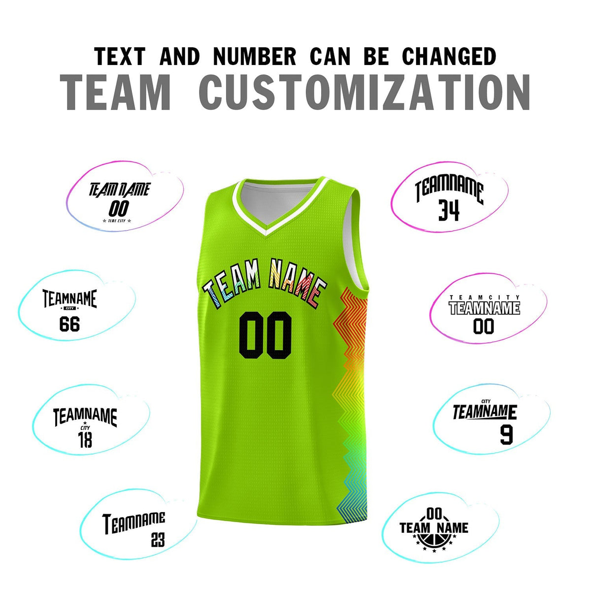 Custom Neon Green Denver Nuggets Rainbow Side Sports Uniform Basketball Jersey|KXKSHOP