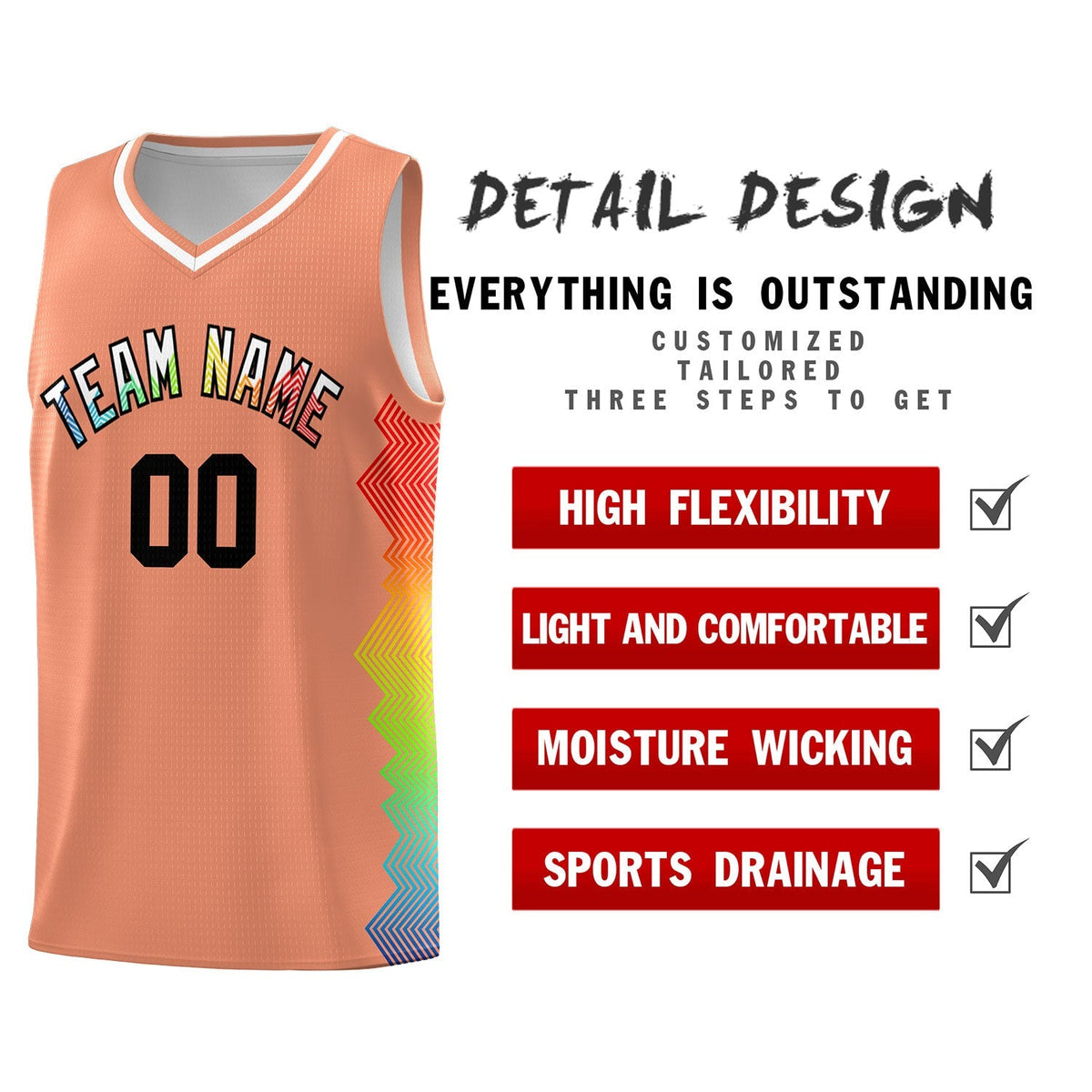 Custom Orange Denver Nuggets Rainbow Side Sports Uniform Basketball Jersey|KXKSHOP