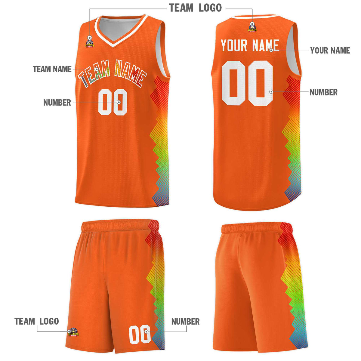Custom Orange Denver Nuggets Rainbow Side Sports Uniform Basketball Jersey|KXKSHOP