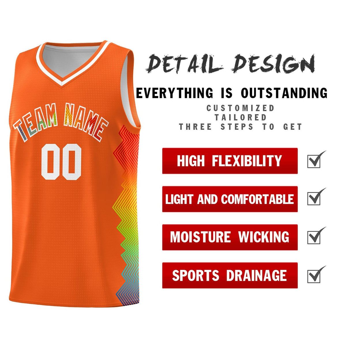 Custom Orange Denver Nuggets Rainbow Side Sports Uniform Basketball Jersey|KXKSHOP