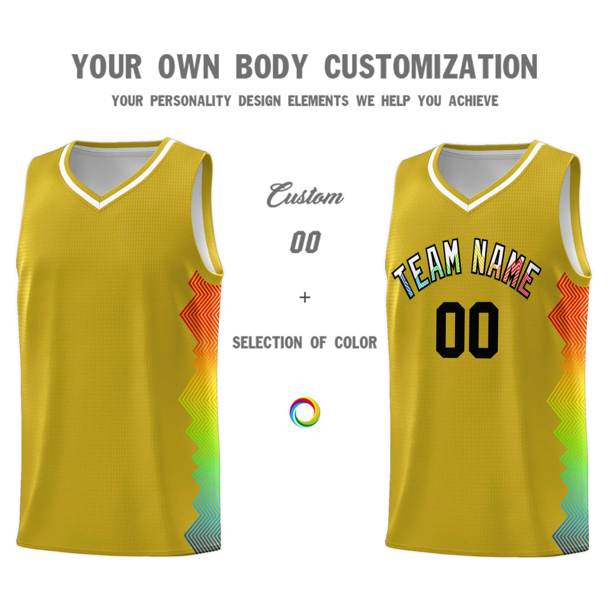 Custom Old Gold Denver Nuggets Rainbow Side Sports Uniform Basketball Jersey|KXKSHOP