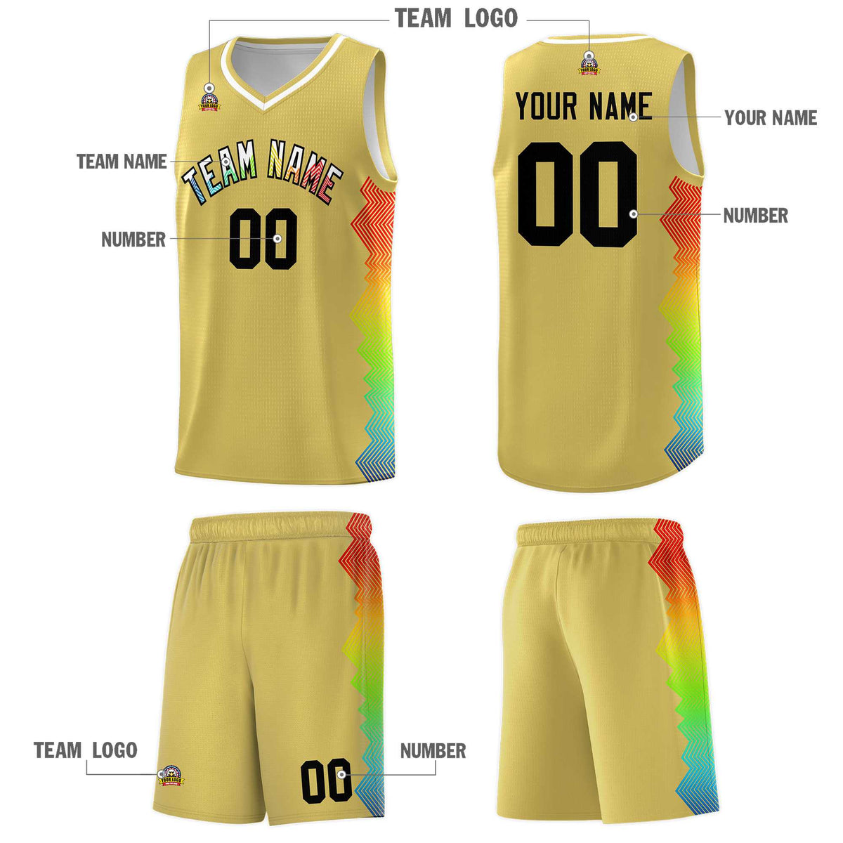 Custom Old Gold Denver Nuggets Rainbow Side Sports Uniform Basketball Jersey|KXKSHOP