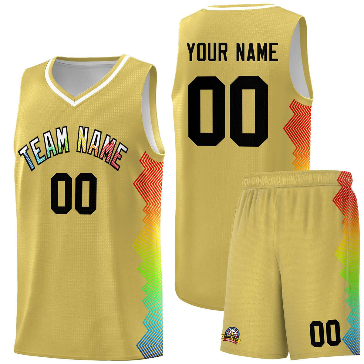 Custom Old Gold Denver Nuggets Rainbow Side Sports Uniform Basketball Jersey|KXKSHOP