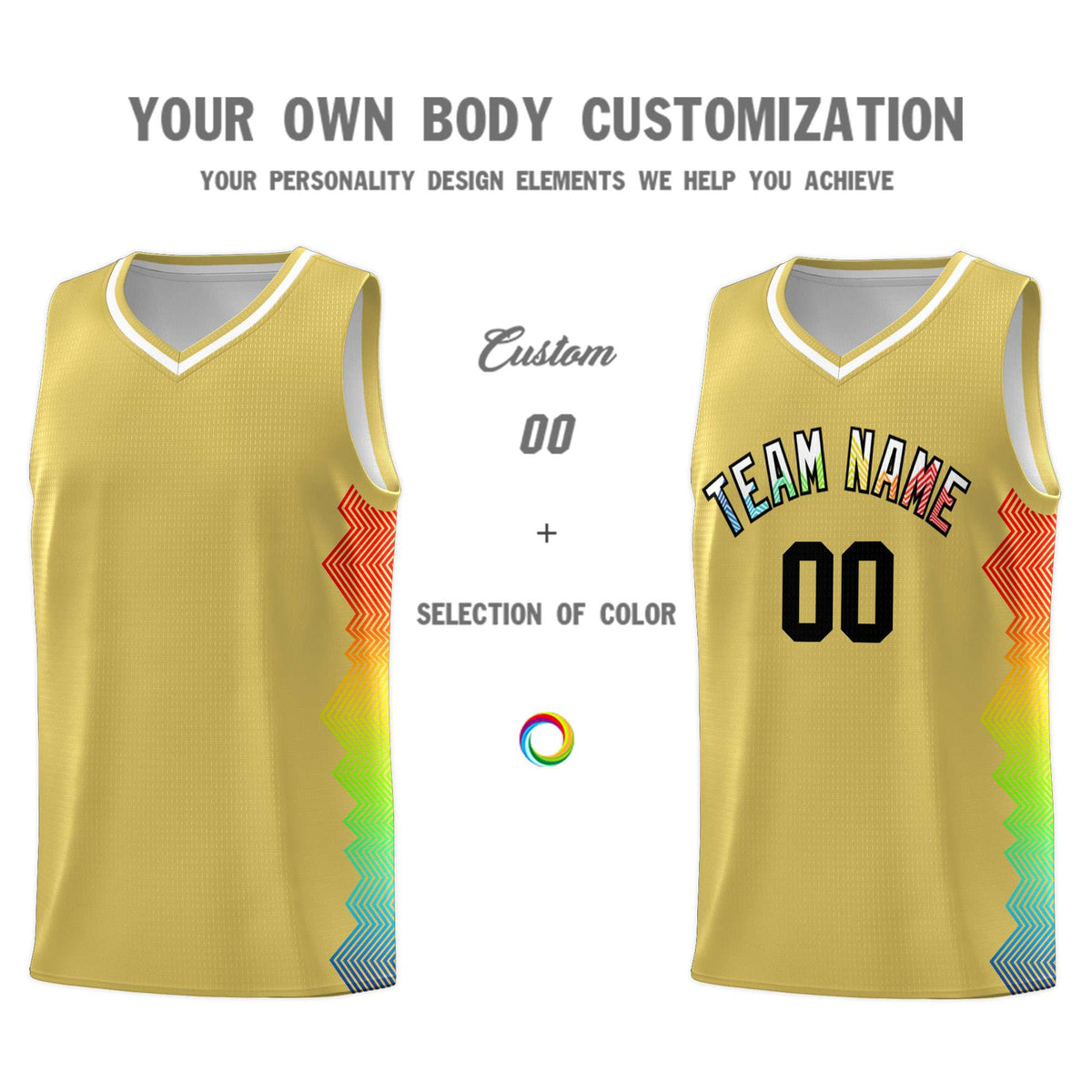 Custom Old Gold Denver Nuggets Rainbow Side Sports Uniform Basketball Jersey|KXKSHOP