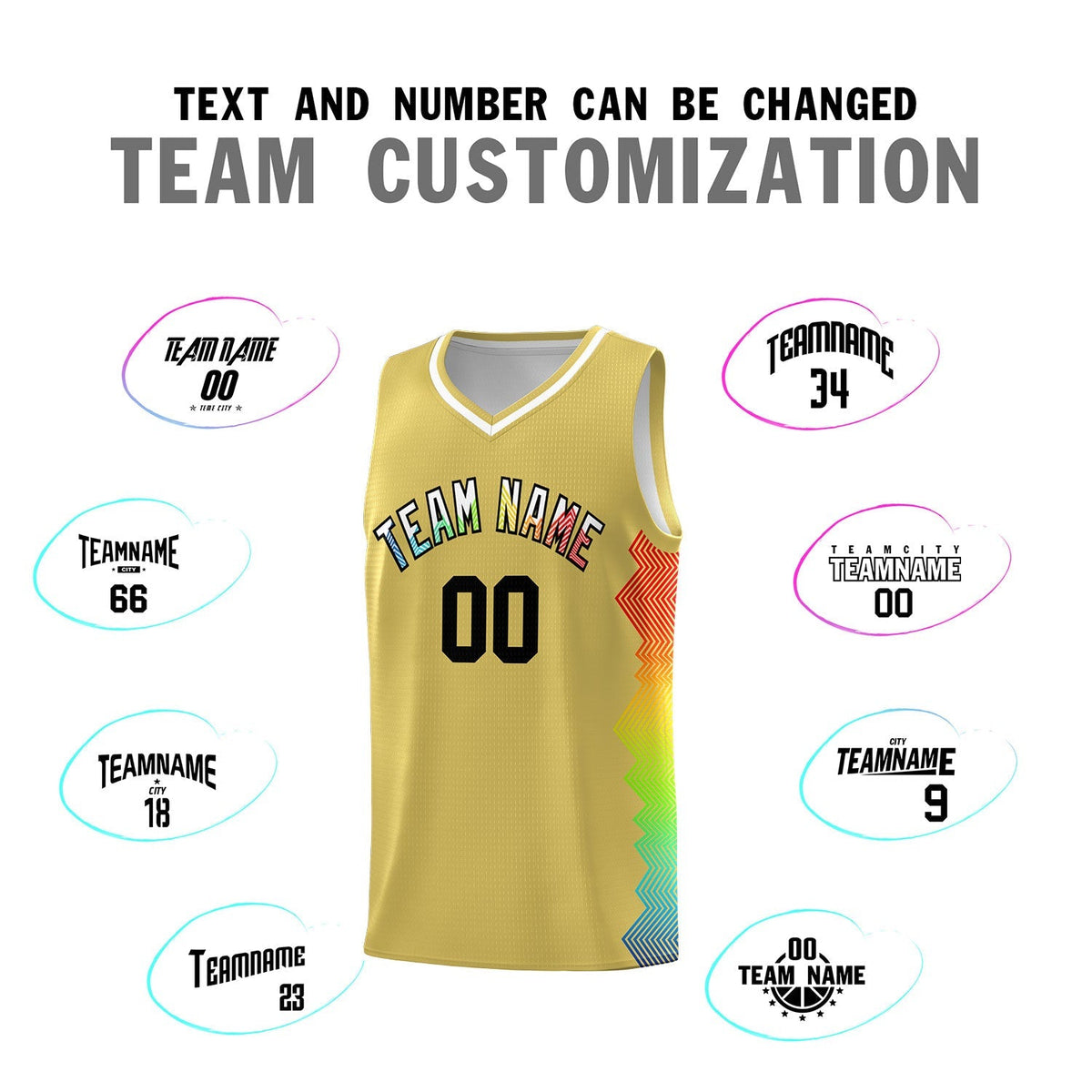 Custom Old Gold Denver Nuggets Rainbow Side Sports Uniform Basketball Jersey|KXKSHOP
