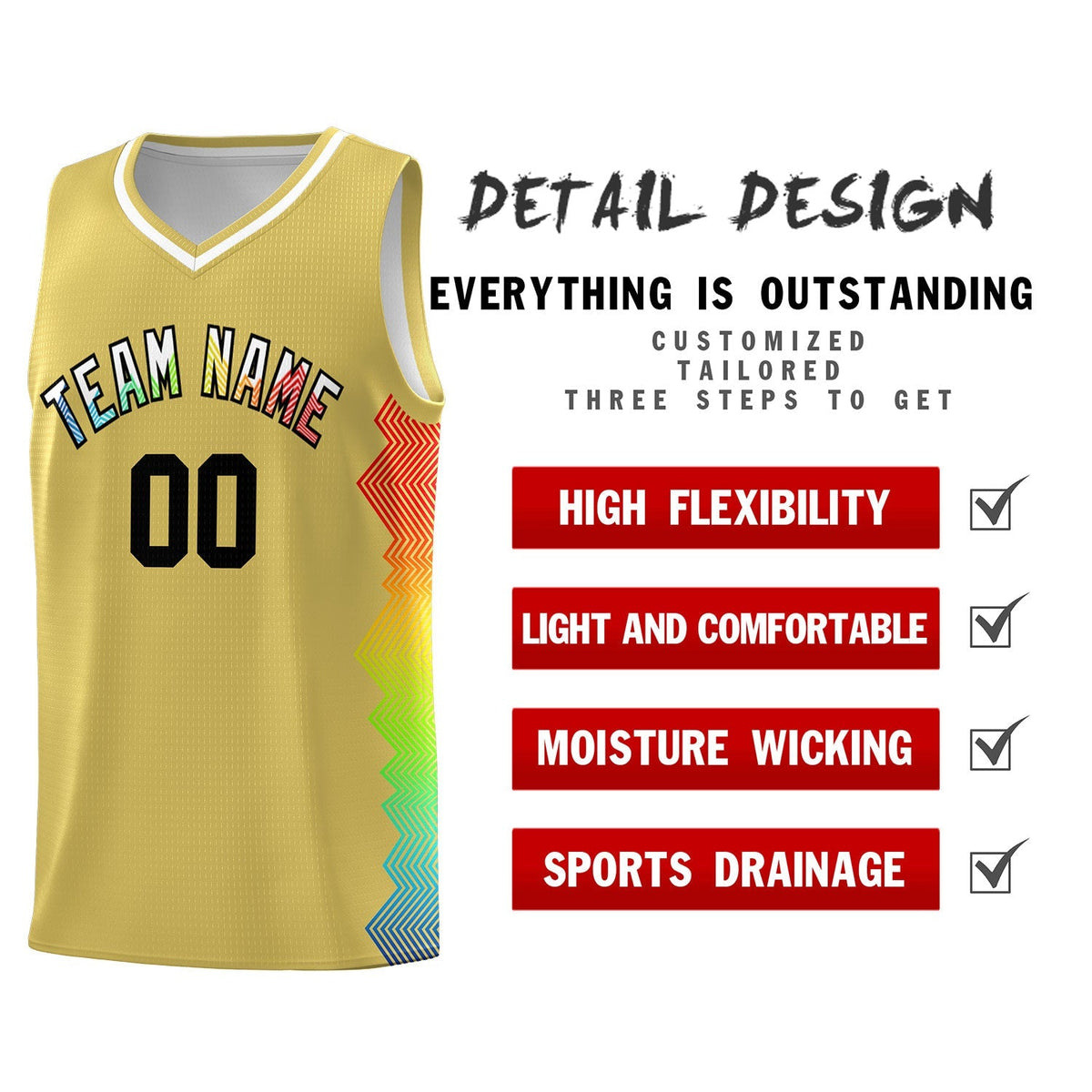 Custom Old Gold Denver Nuggets Rainbow Side Sports Uniform Basketball Jersey|KXKSHOP