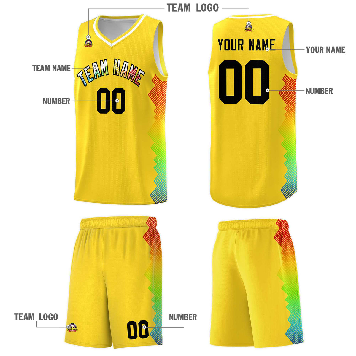Custom Gold Denver Nuggets Rainbow Side Sports Uniform Basketball Jersey|KXKSHOP