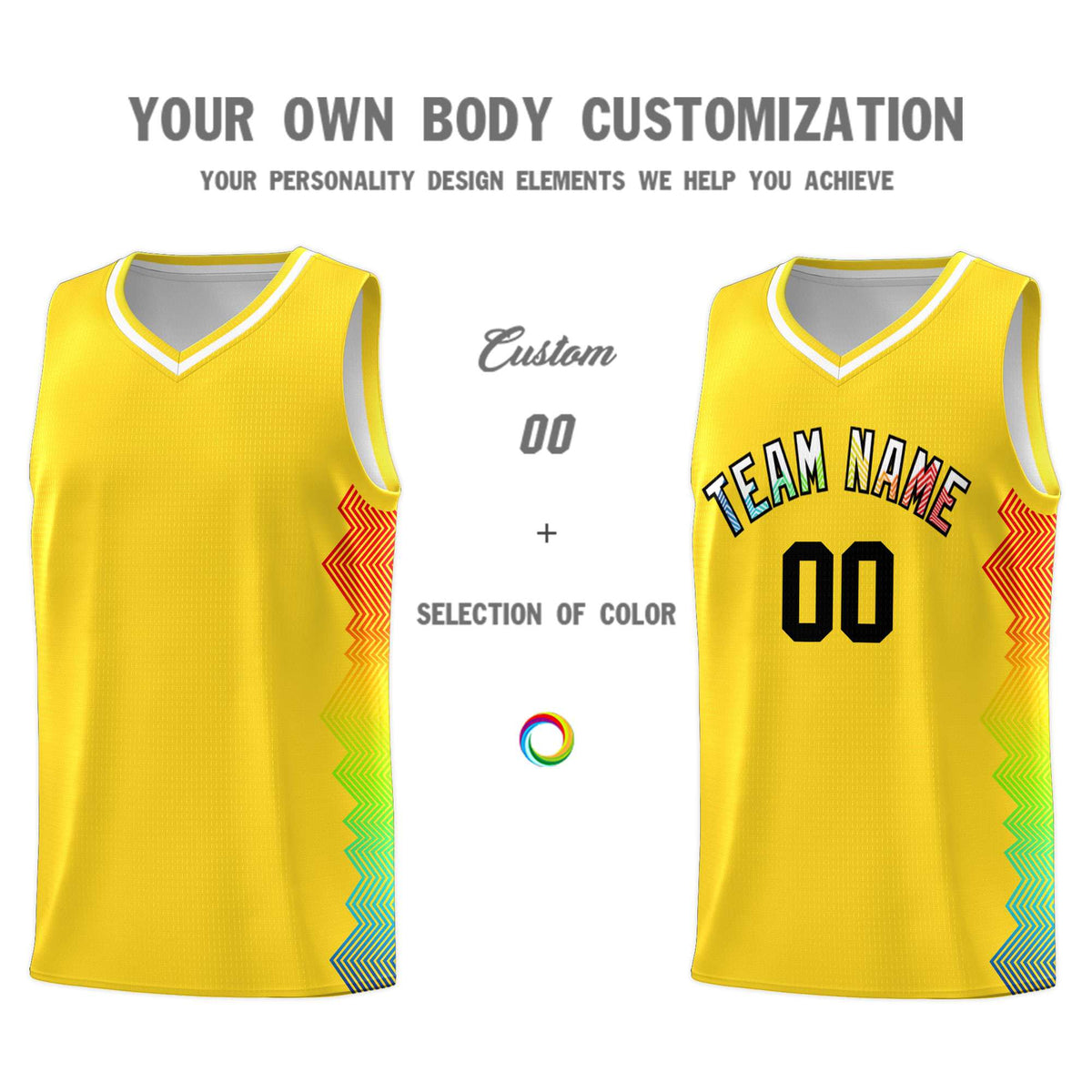 Custom Gold Denver Nuggets Rainbow Side Sports Uniform Basketball Jersey|KXKSHOP