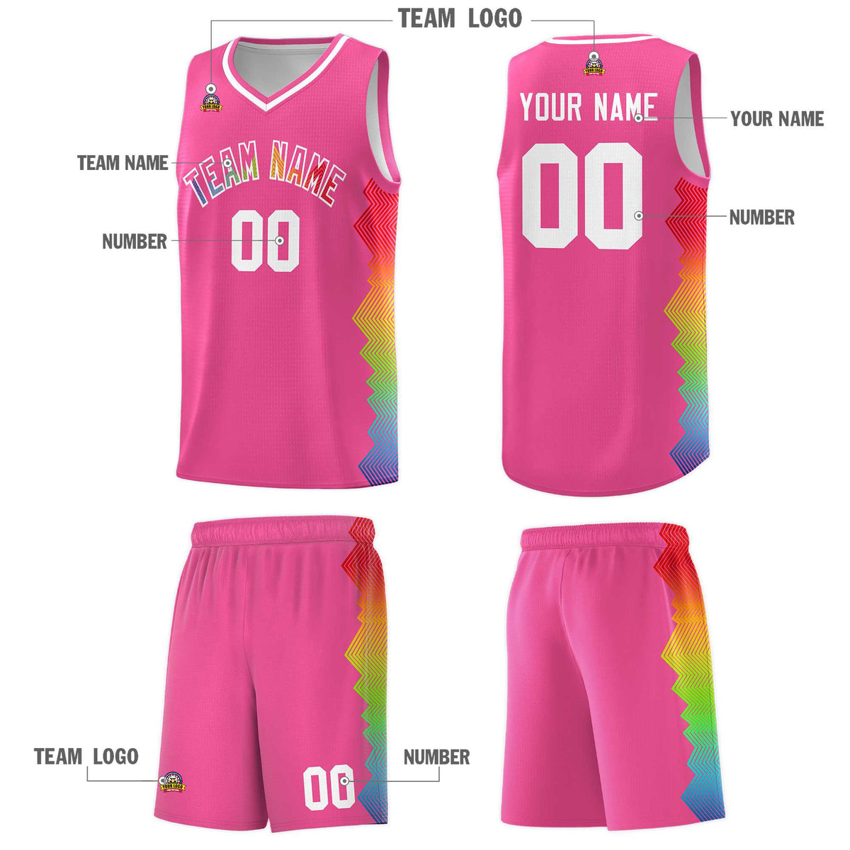 Custom Pink Denver Nuggets Rainbow Side Sports Uniform Basketball Jersey|KXKSHOP