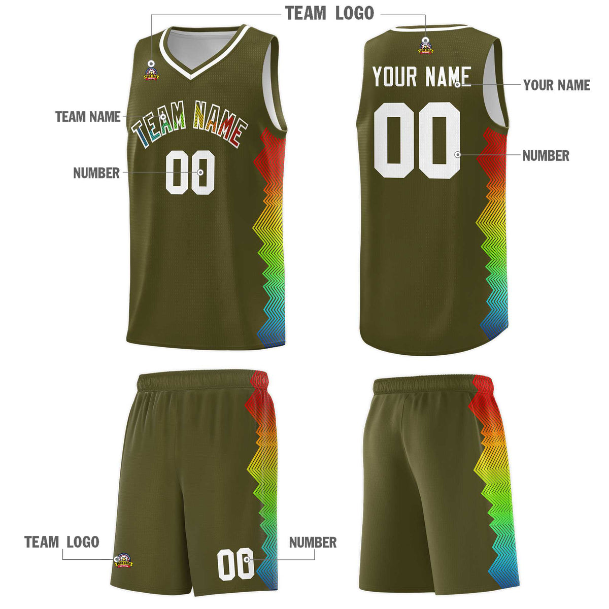 Custom Olive Denver Nuggets Rainbow Side Sports Uniform Basketball Jersey|KXKSHOP
