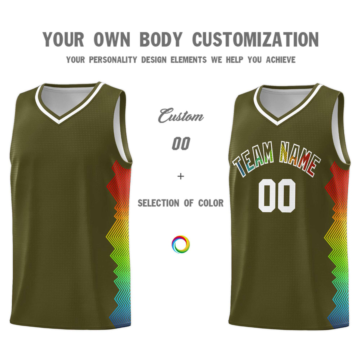 Custom Olive Denver Nuggets Rainbow Side Sports Uniform Basketball Jersey|KXKSHOP