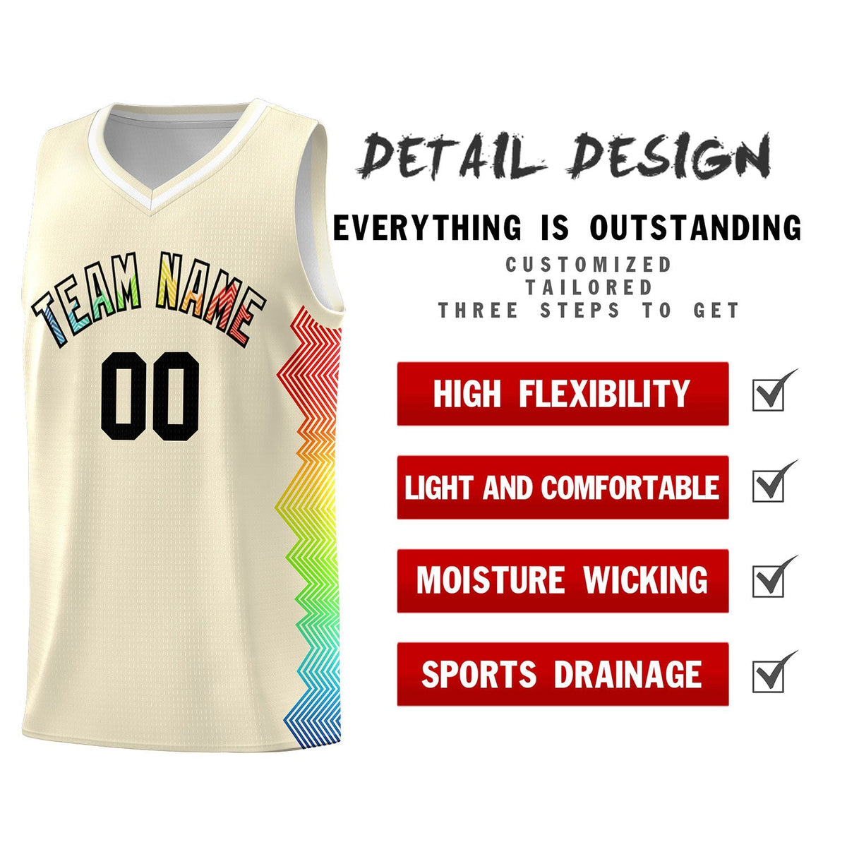 Custom Cream Denver Nuggets Rainbow Side Sports Uniform Basketball Jersey|KXKSHOP
