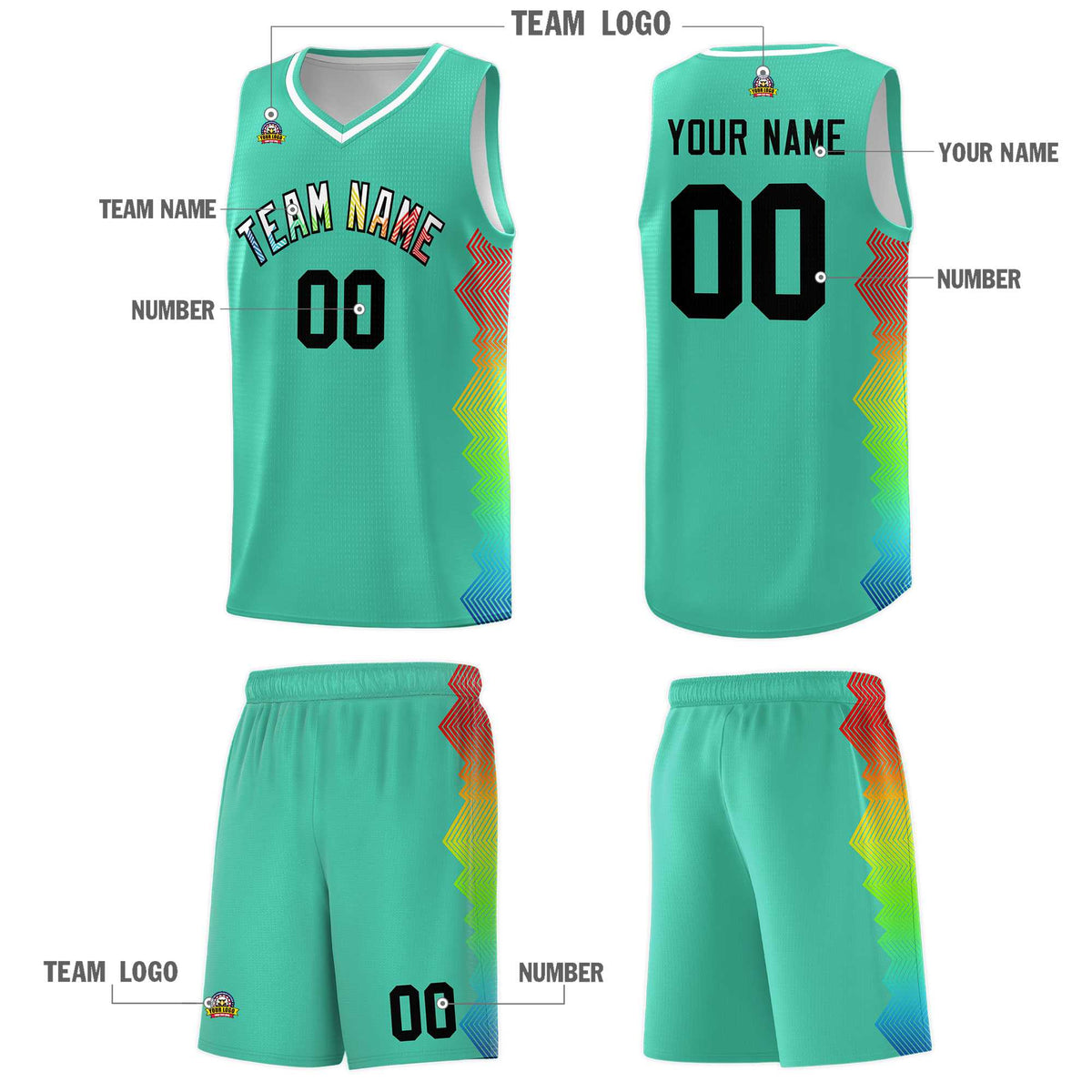 Custom Bright Green Denver Nuggets Rainbow Side Sports Uniform Basketball Jersey|KXKSHOP