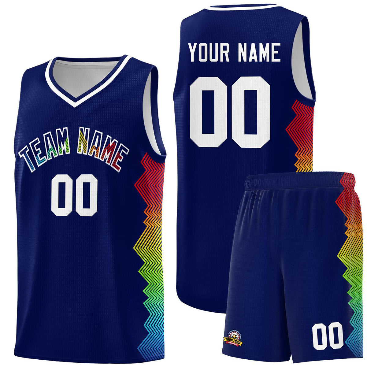 Custom Navy Denver Nuggets Rainbow Side Sports Uniform Basketball Jersey|KXKSHOP