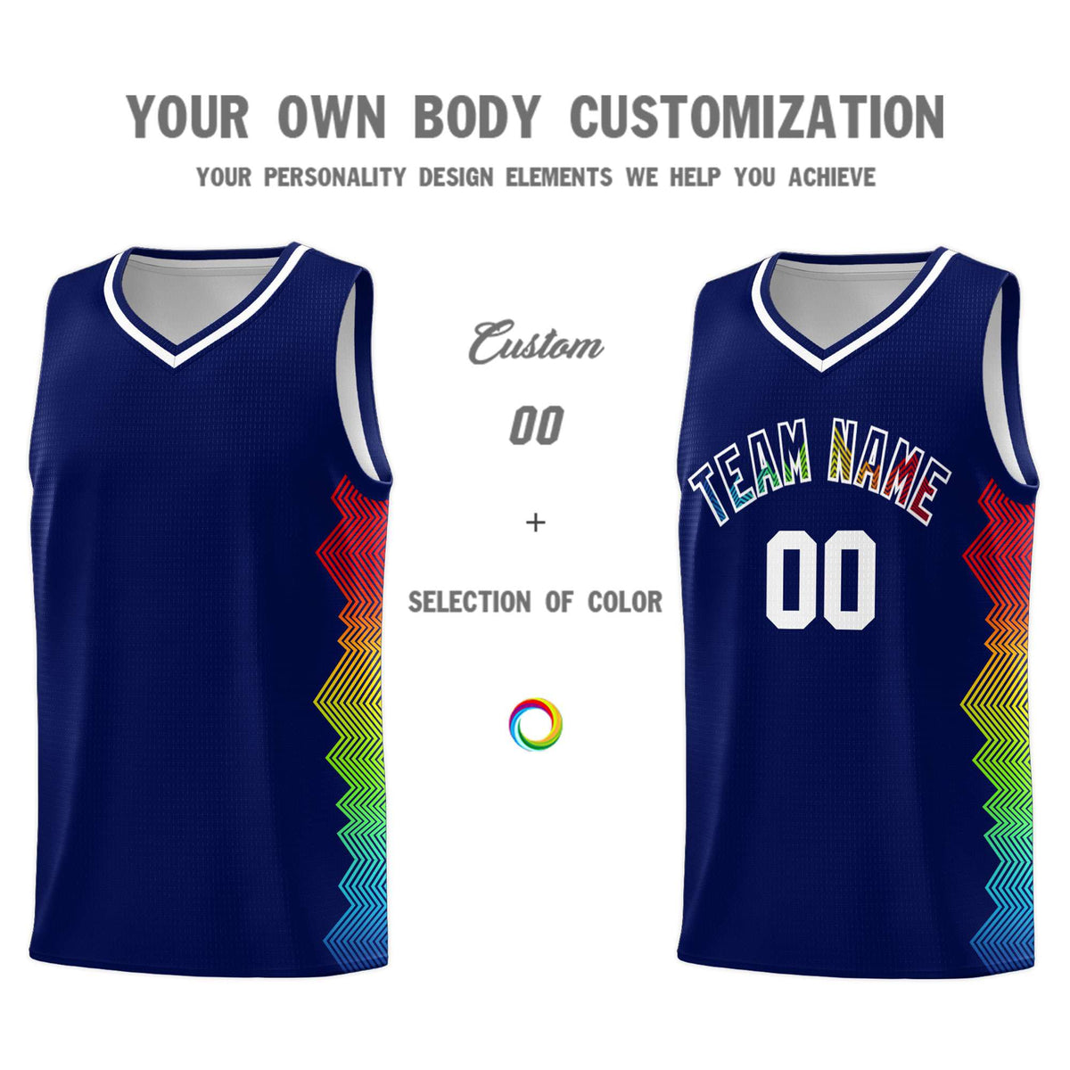 Custom Navy Denver Nuggets Rainbow Side Sports Uniform Basketball Jersey|KXKSHOP