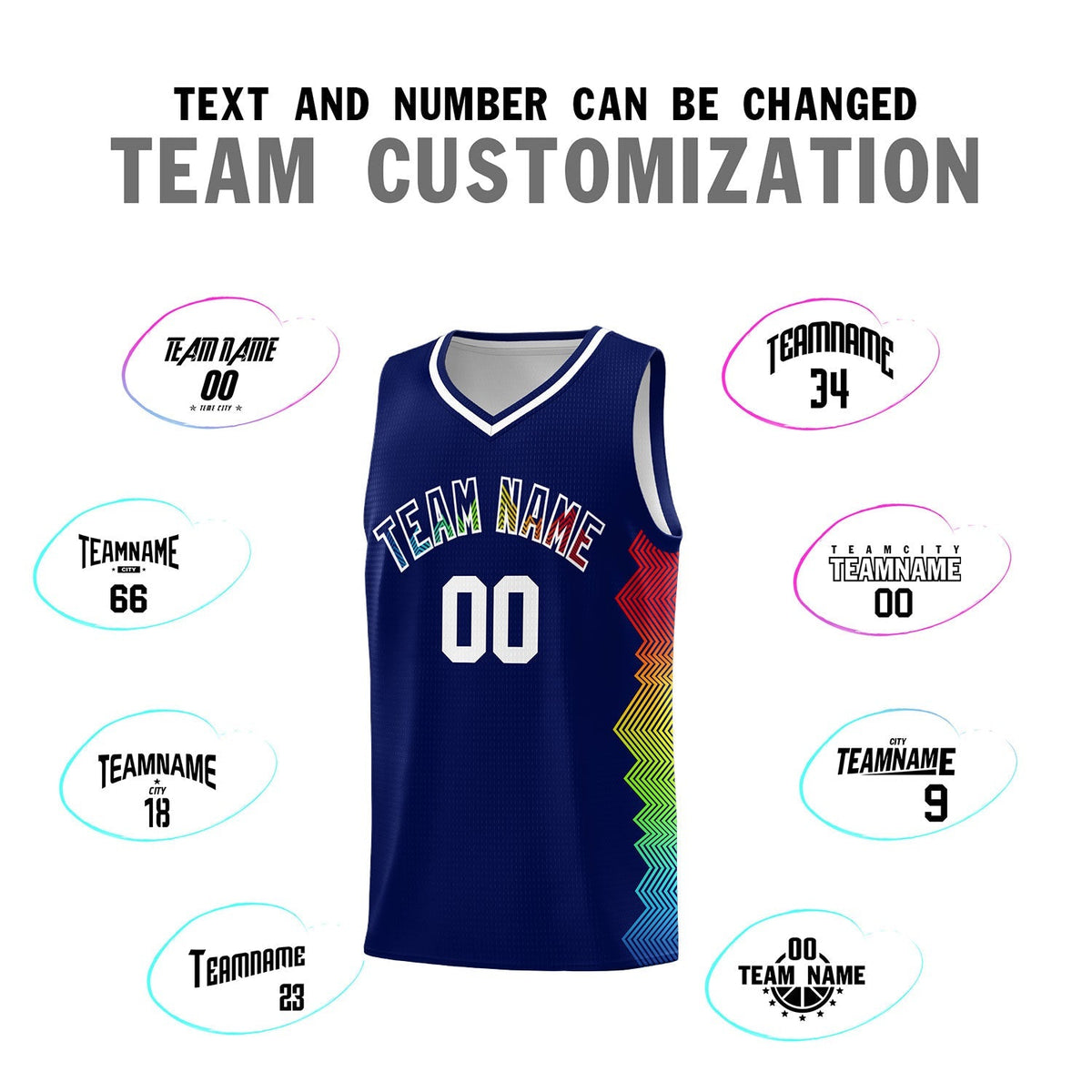 Custom Navy Denver Nuggets Rainbow Side Sports Uniform Basketball Jersey|KXKSHOP