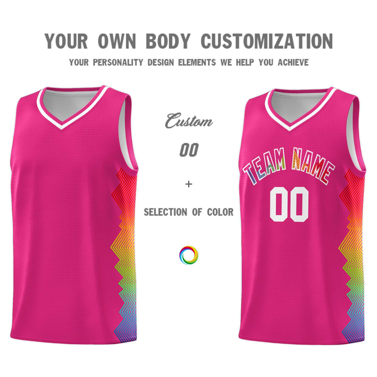 Custom Rose Red Denver Nuggets Rainbow Side Sports Uniform Basketball Jersey|KXKSHOP