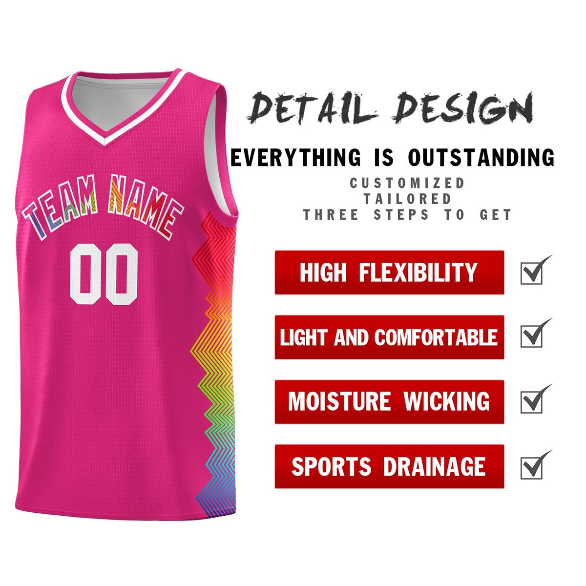 Custom Rose Red Denver Nuggets Rainbow Side Sports Uniform Basketball Jersey|KXKSHOP