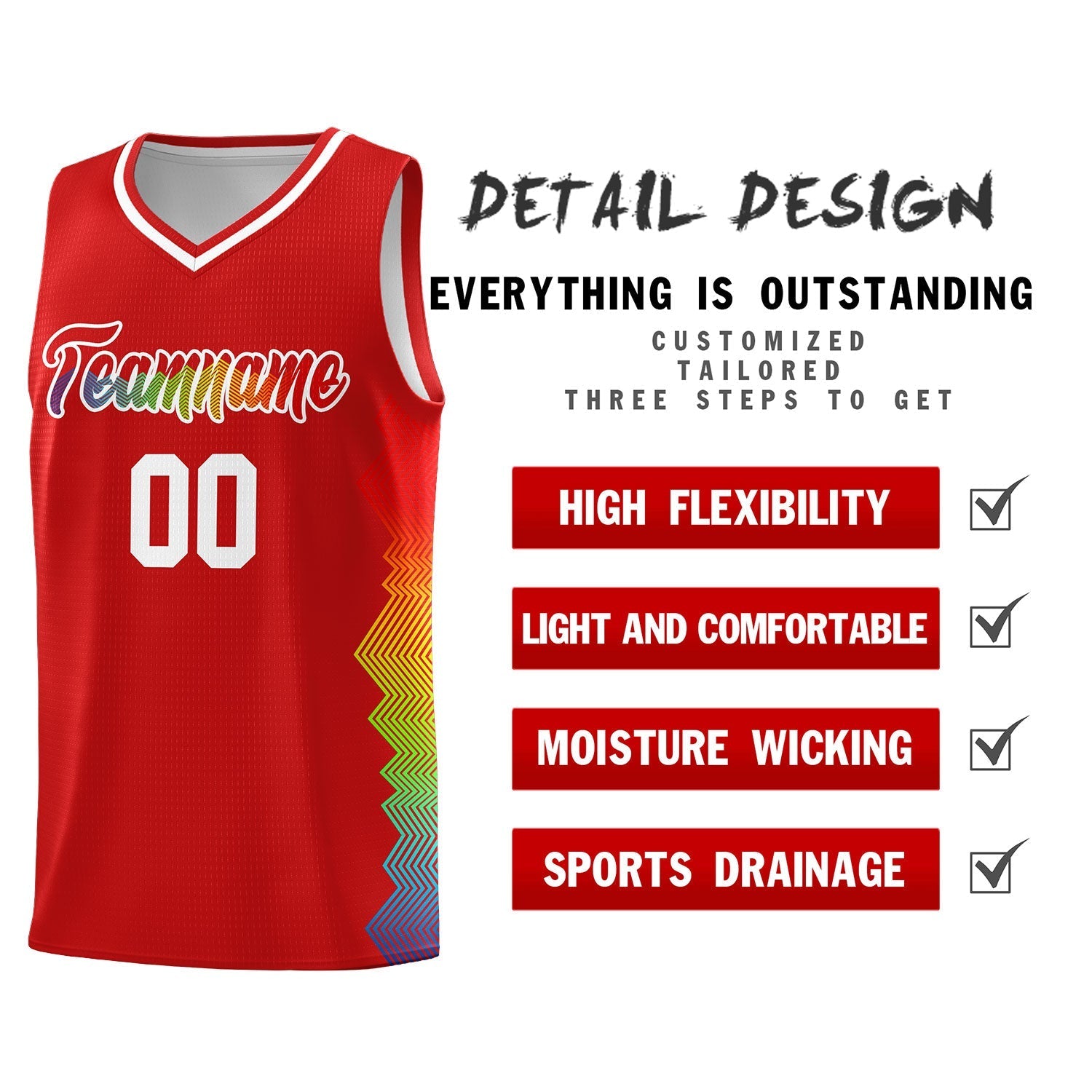 Custom Red Denver Nuggets Rainbow Side Sports Uniform Basketball Jersey|KXKSHOP