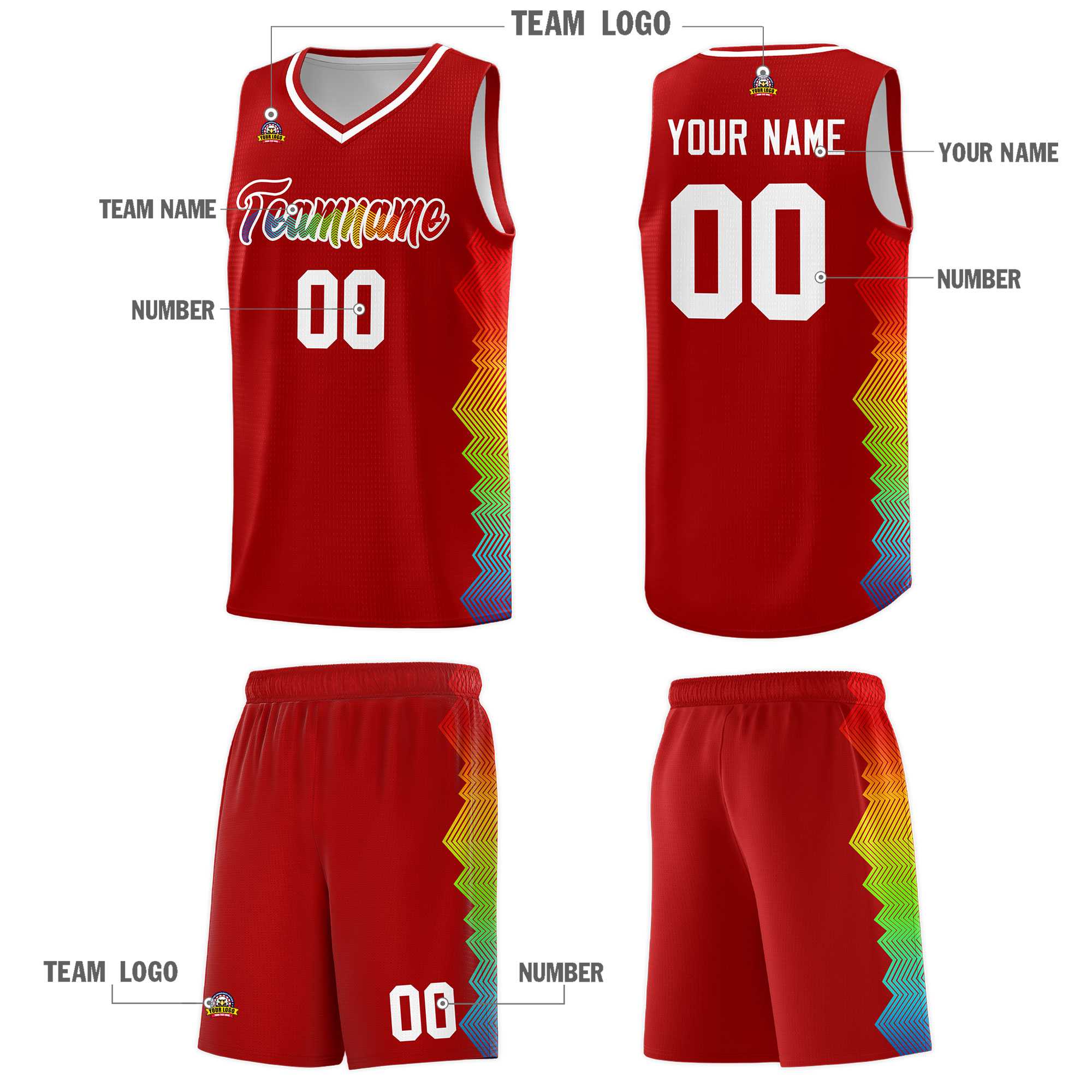 Custom Red Denver Nuggets Rainbow Side Sports Uniform Basketball Jersey|KXKSHOP