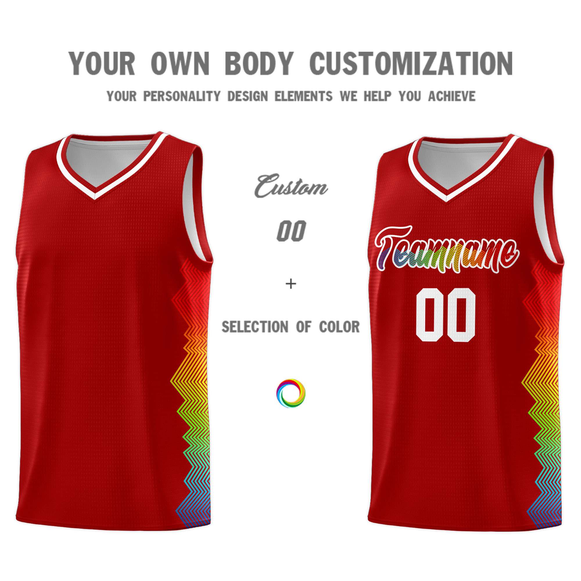 Custom Red Denver Nuggets Rainbow Side Sports Uniform Basketball Jersey|KXKSHOP