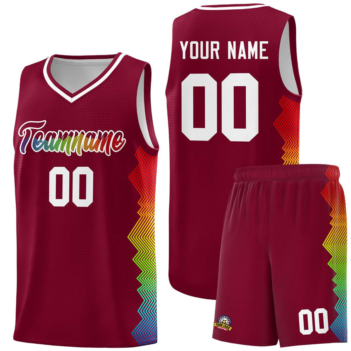 Custom Crimson Denver Nuggets Rainbow Side Sports Uniform Basketball Jersey|KXKSHOP
