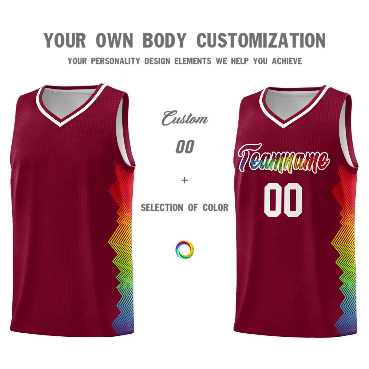 Custom Crimson Denver Nuggets Rainbow Side Sports Uniform Basketball Jersey|KXKSHOP