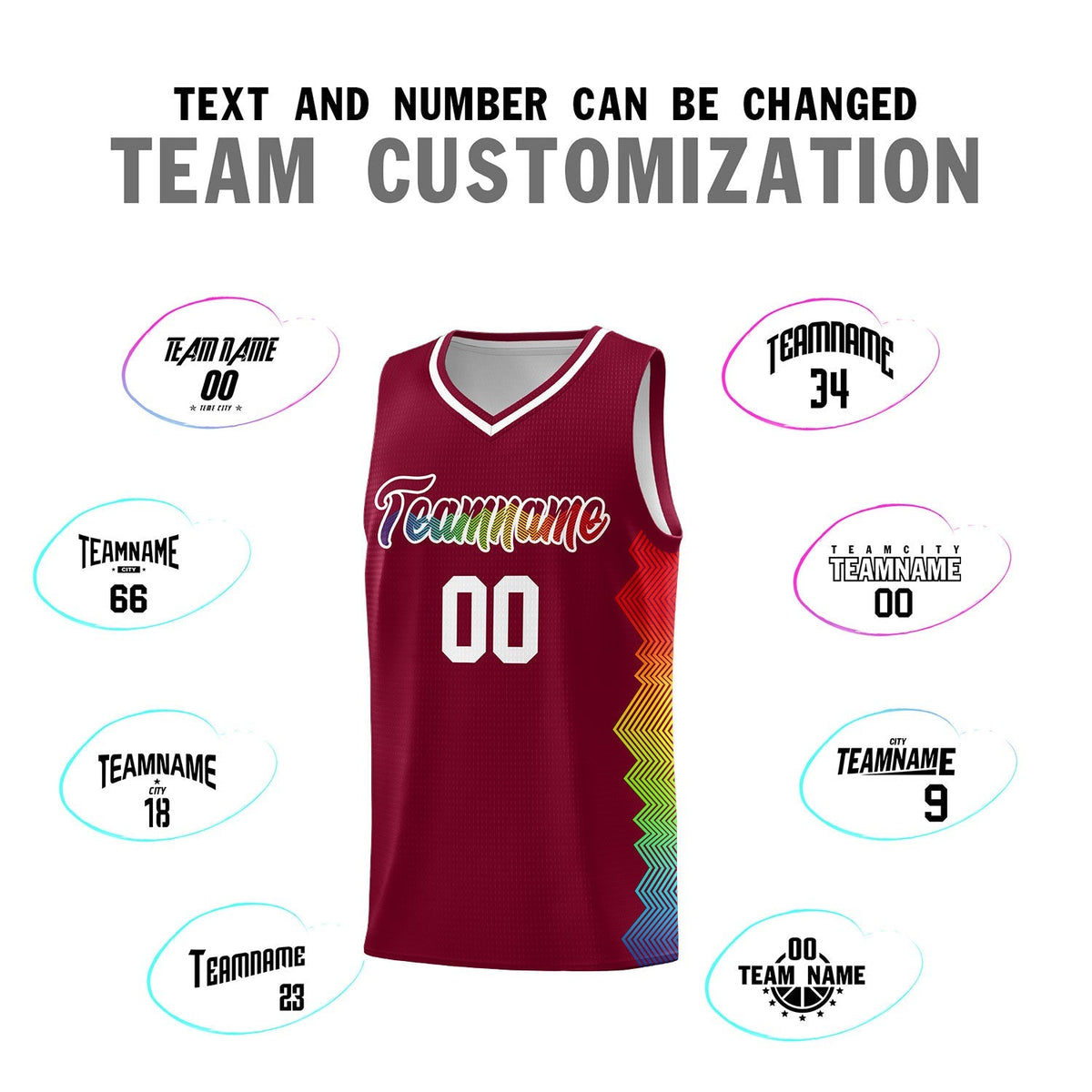 Custom Crimson Denver Nuggets Rainbow Side Sports Uniform Basketball Jersey|KXKSHOP