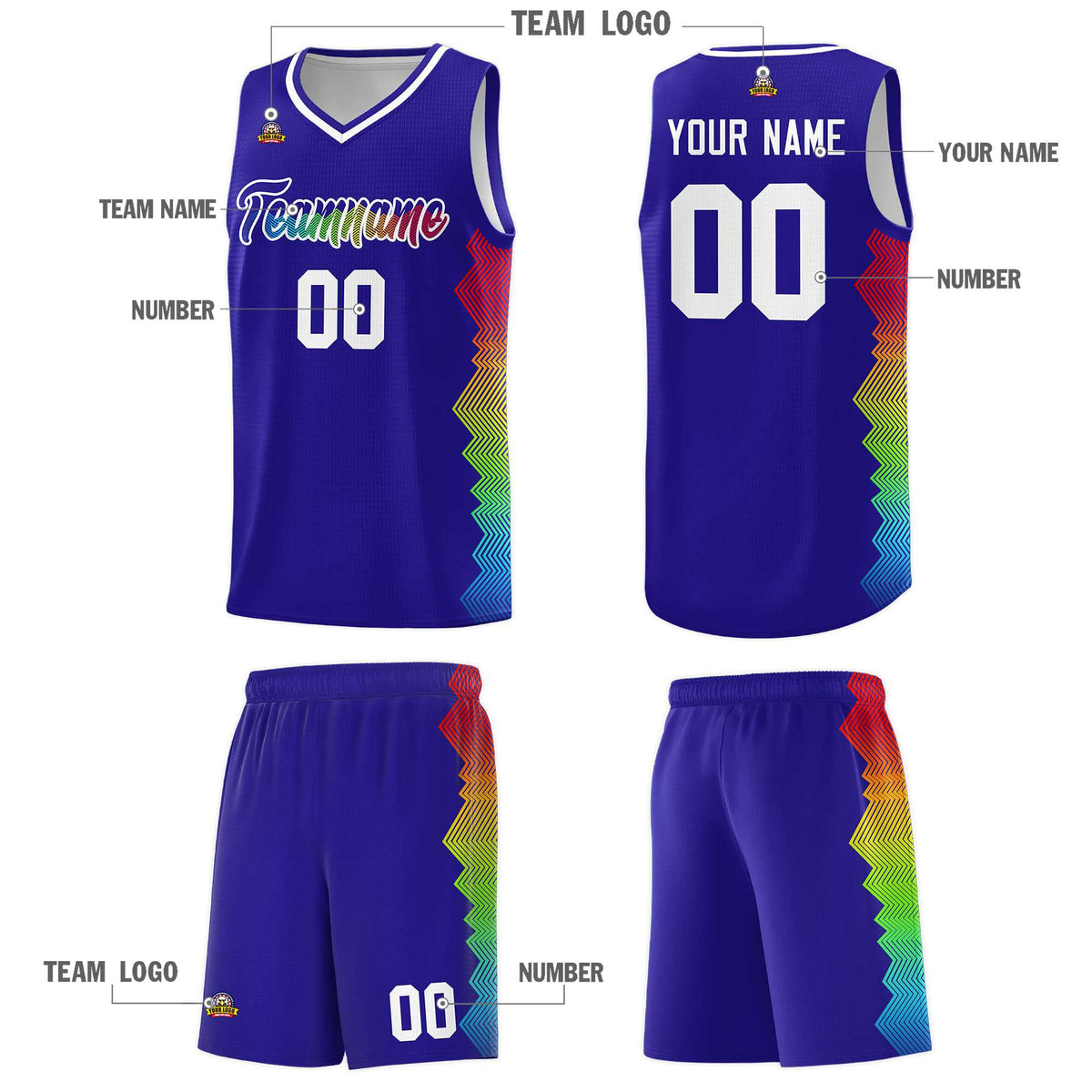 Custom Royal Denver Nuggets Rainbow Side Sports Uniform Basketball Jersey|KXKSHOP