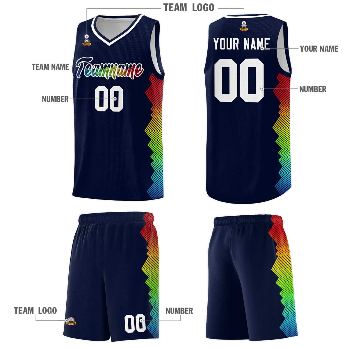 Custom Navy Denver Nuggets Rainbow Side Sports Uniform Basketball Jersey|KXKSHOP