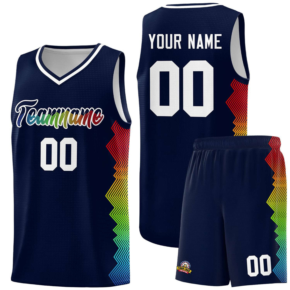 Custom Navy Denver Nuggets Rainbow Side Sports Uniform Basketball Jersey|KXKSHOP