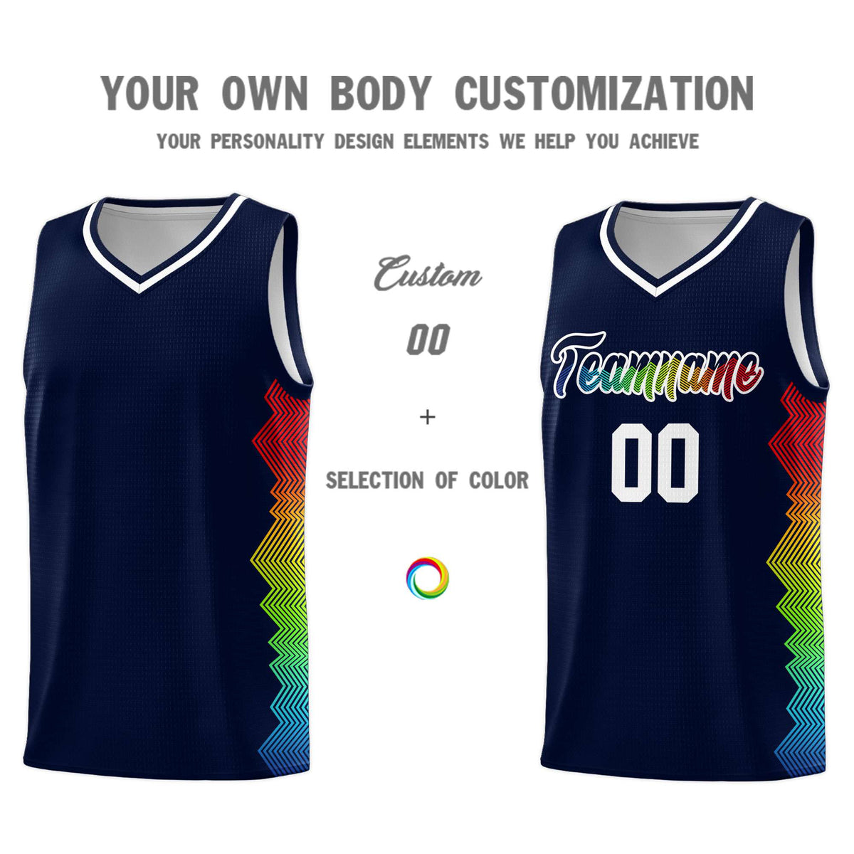 Custom Navy Denver Nuggets Rainbow Side Sports Uniform Basketball Jersey|KXKSHOP