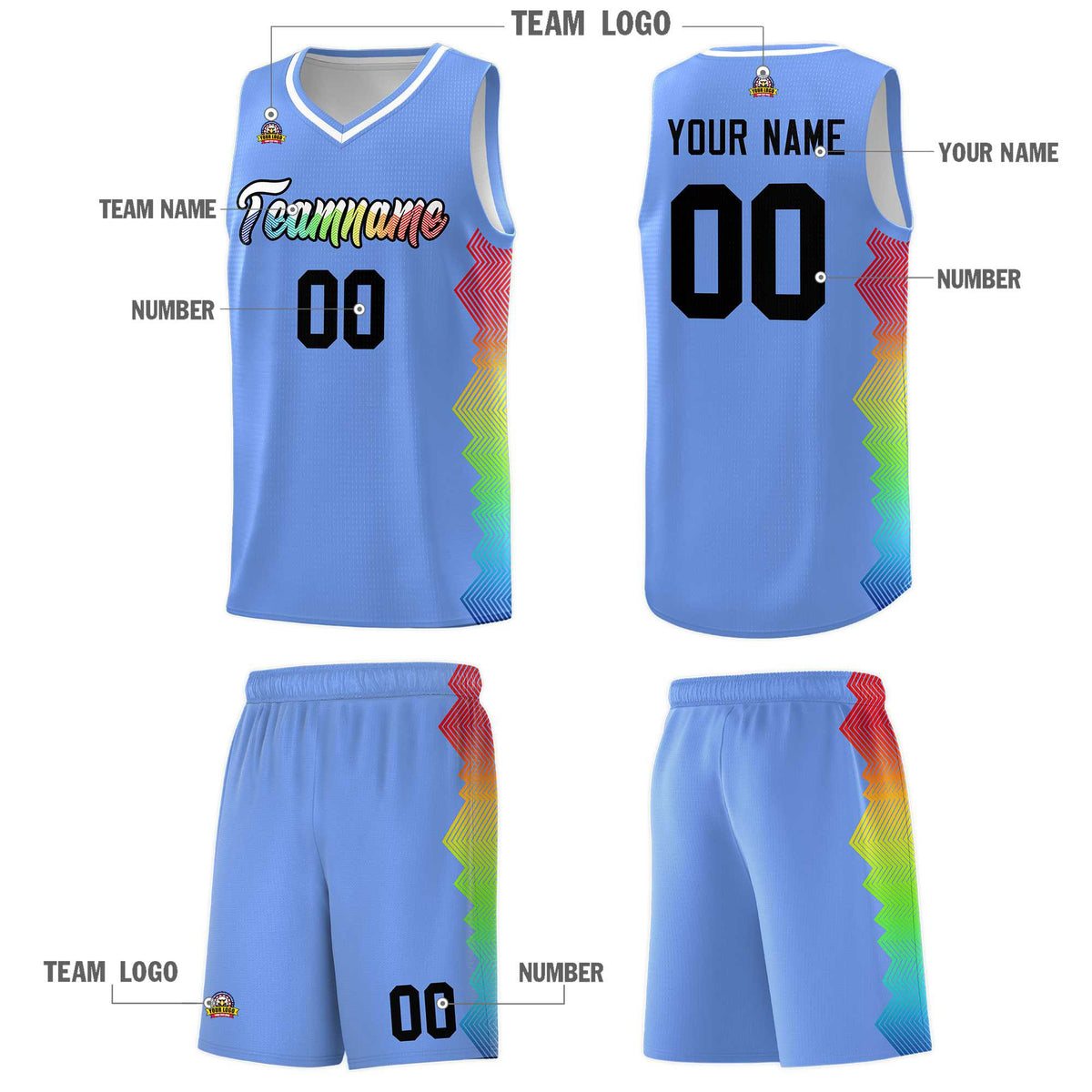 Custom Light Blue Denver Nuggets Rainbow Side Sports Uniform Basketball Jersey|KXKSHOP