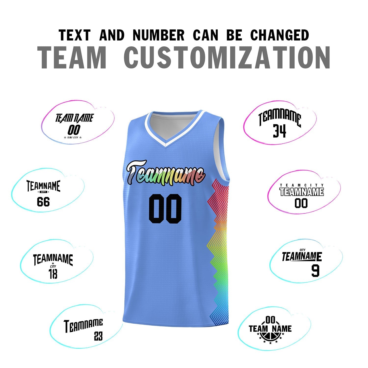 Custom Light Blue Denver Nuggets Rainbow Side Sports Uniform Basketball Jersey|KXKSHOP