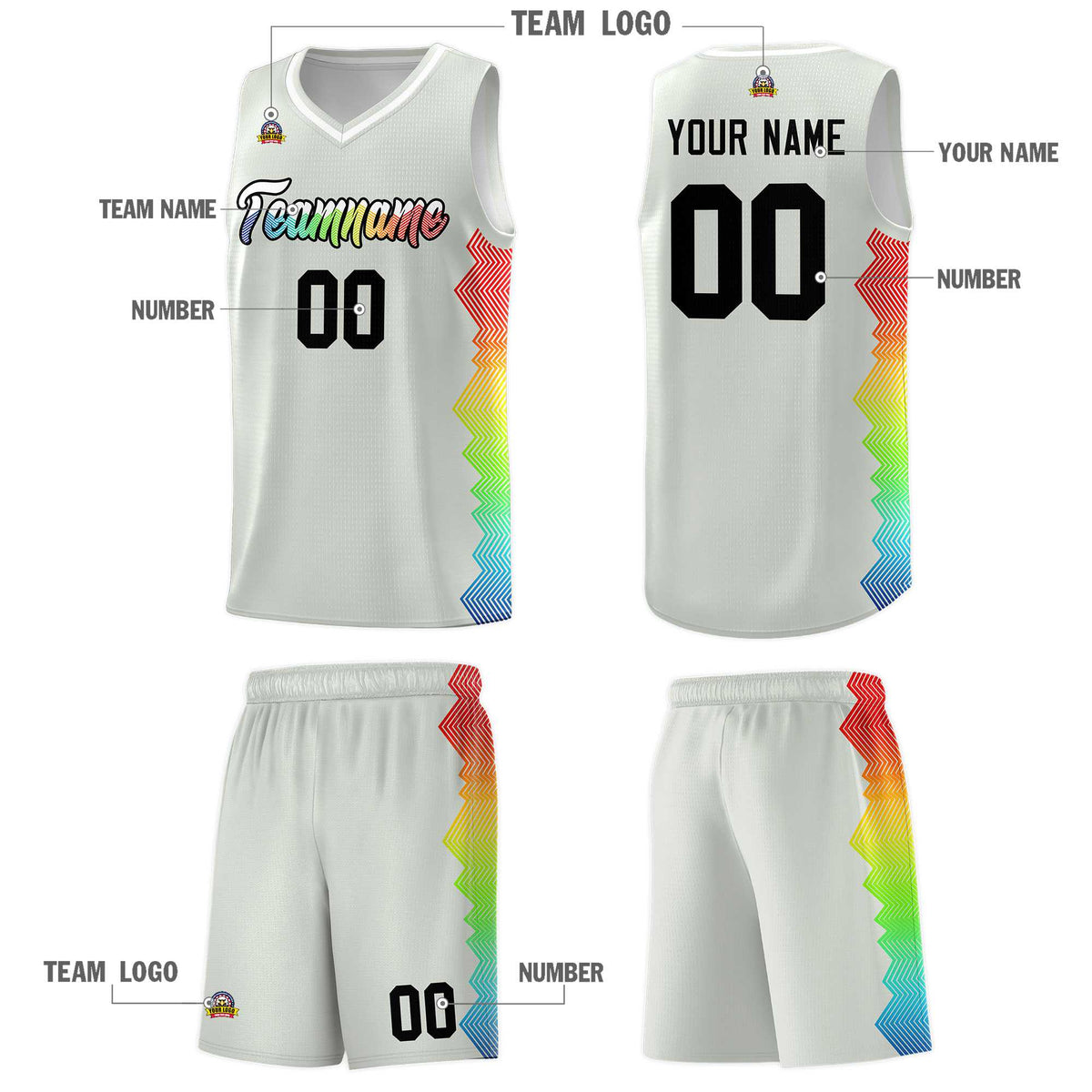 Custom Gray Denver Nuggets Rainbow Side Sports Uniform Basketball Jersey|KXKSHOP