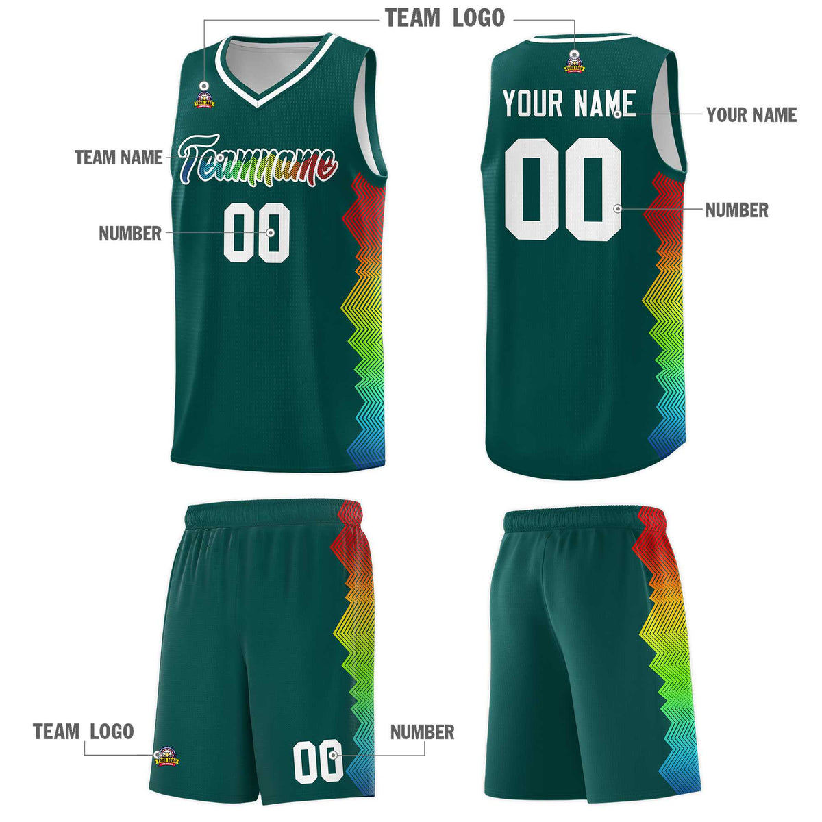 Custom Midnight Green Denver Nuggets Rainbow Side Sports Uniform Basketball Jersey|KXKSHOP
