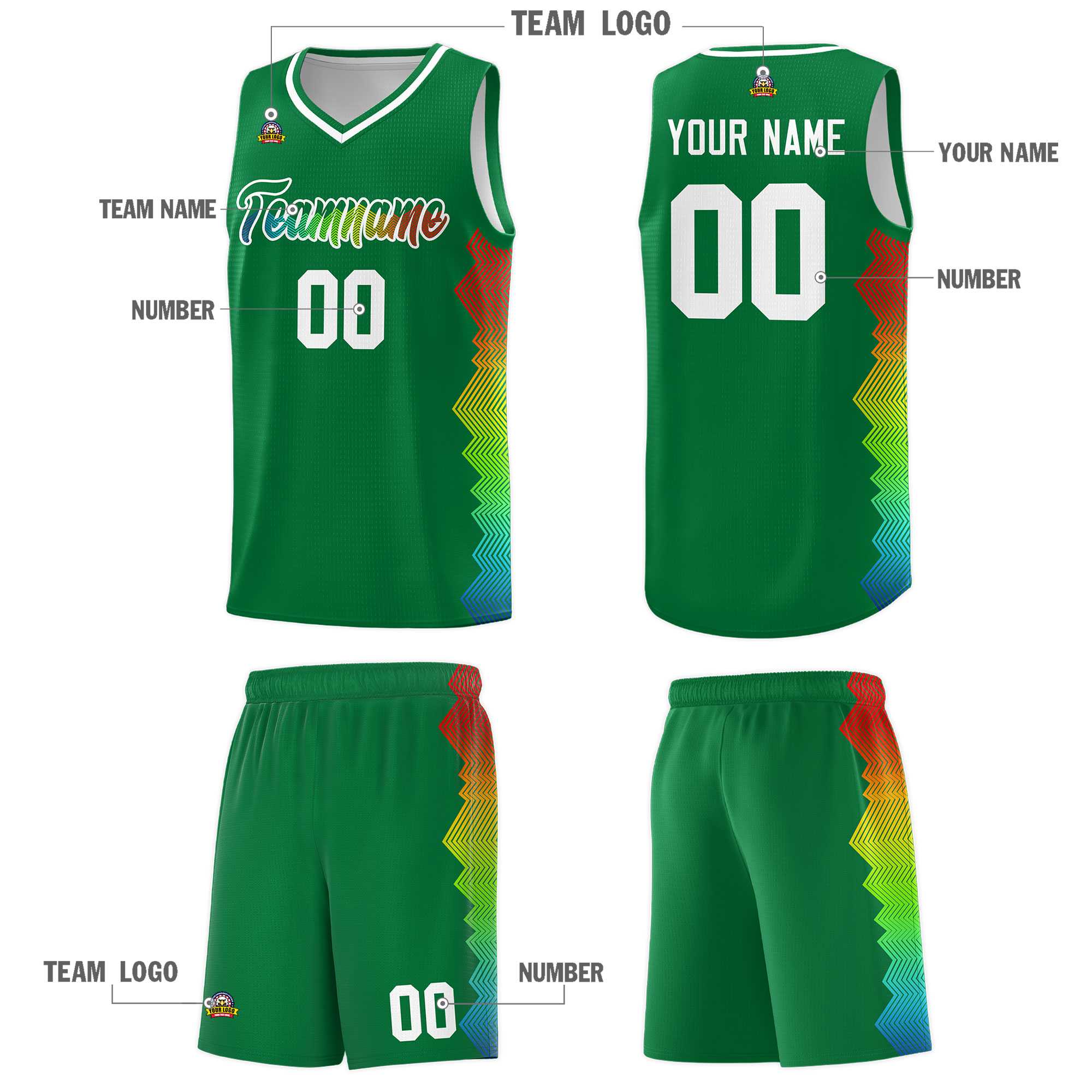 Custom Kelly Green Denver Nuggets Rainbow Side Sports Uniform Basketball Jersey|KXKSHOP
