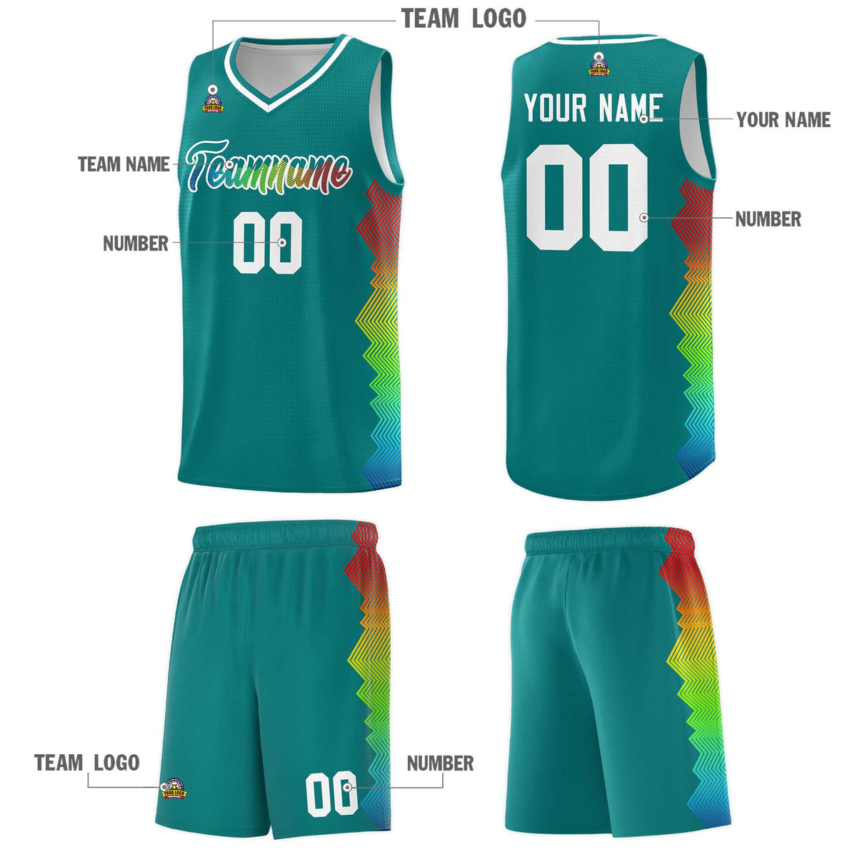 Custom Aqua Denver Nuggets Rainbow Side Sports Uniform Basketball Jersey|KXKSHOP