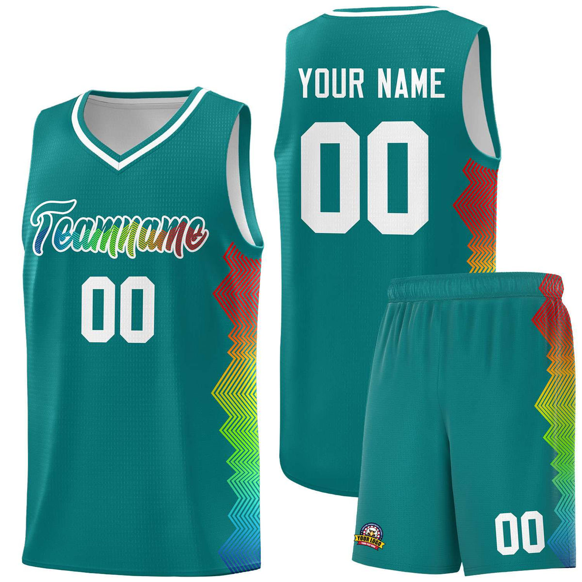 Custom Aqua Denver Nuggets Rainbow Side Sports Uniform Basketball Jersey|KXKSHOP