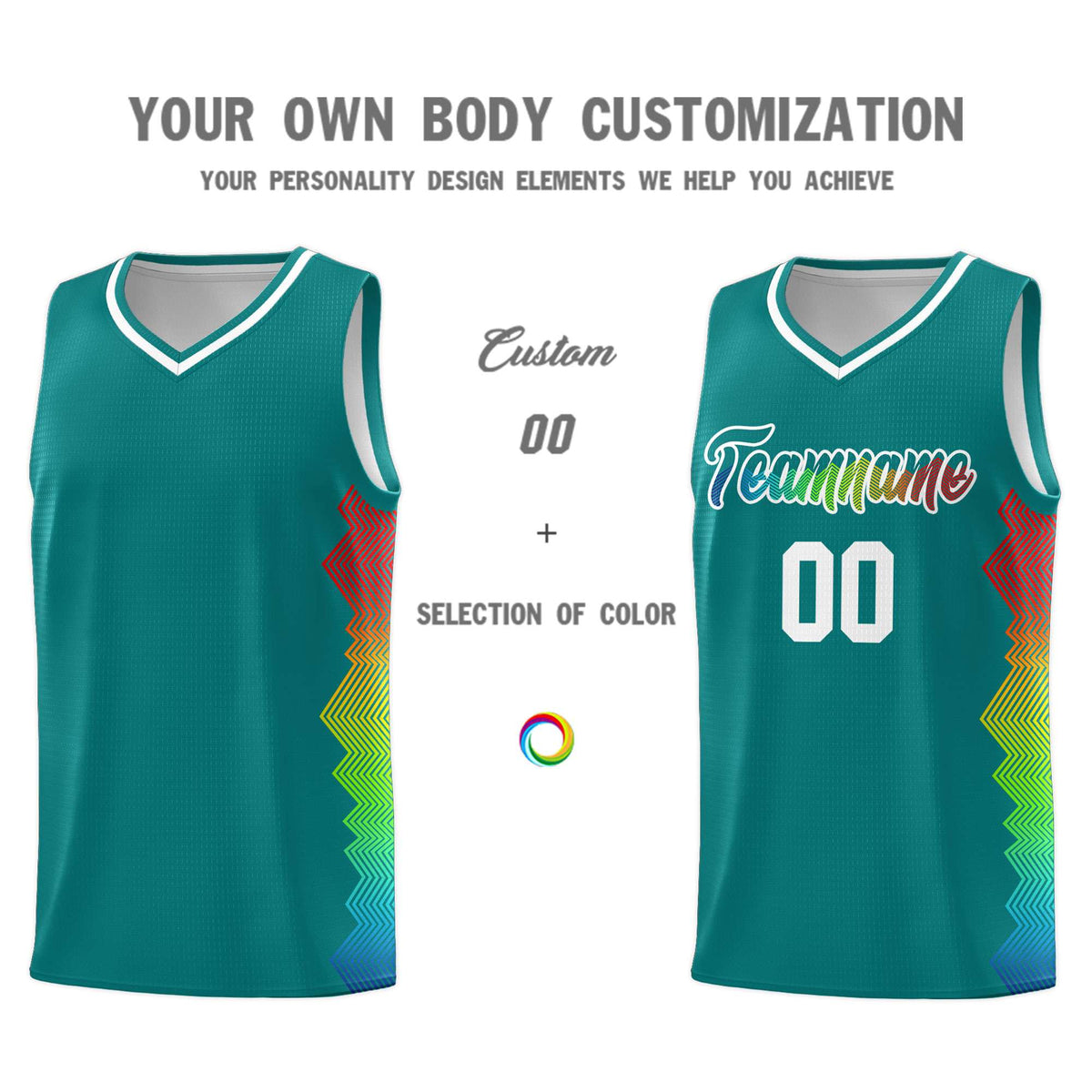 Custom Aqua Denver Nuggets Rainbow Side Sports Uniform Basketball Jersey|KXKSHOP
