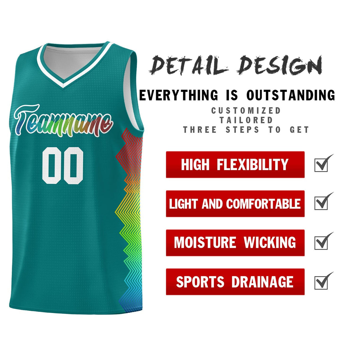Custom Aqua Denver Nuggets Rainbow Side Sports Uniform Basketball Jersey|KXKSHOP