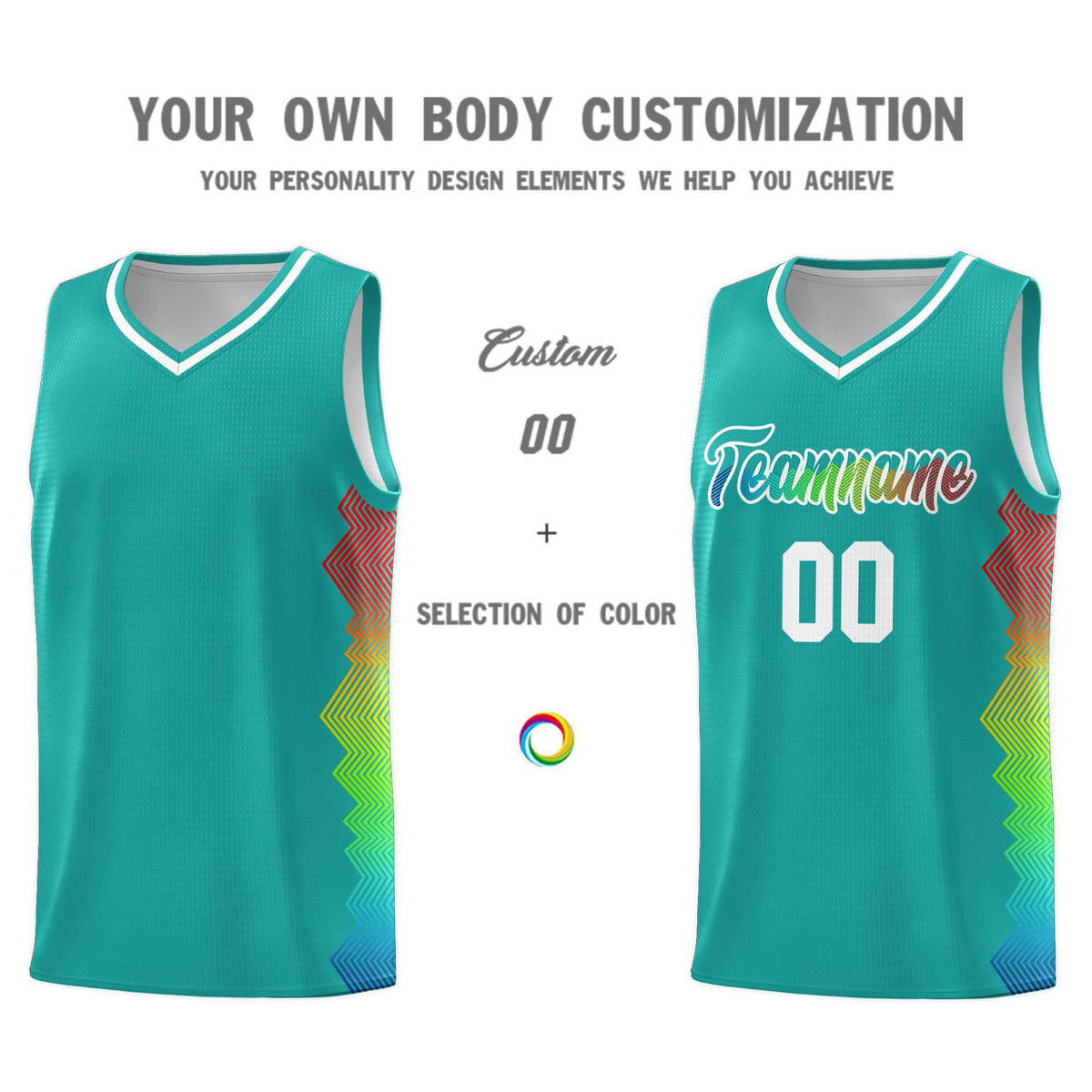 Custom Aqua Denver Nuggets Rainbow Side Sports Uniform Basketball Jersey|KXKSHOP