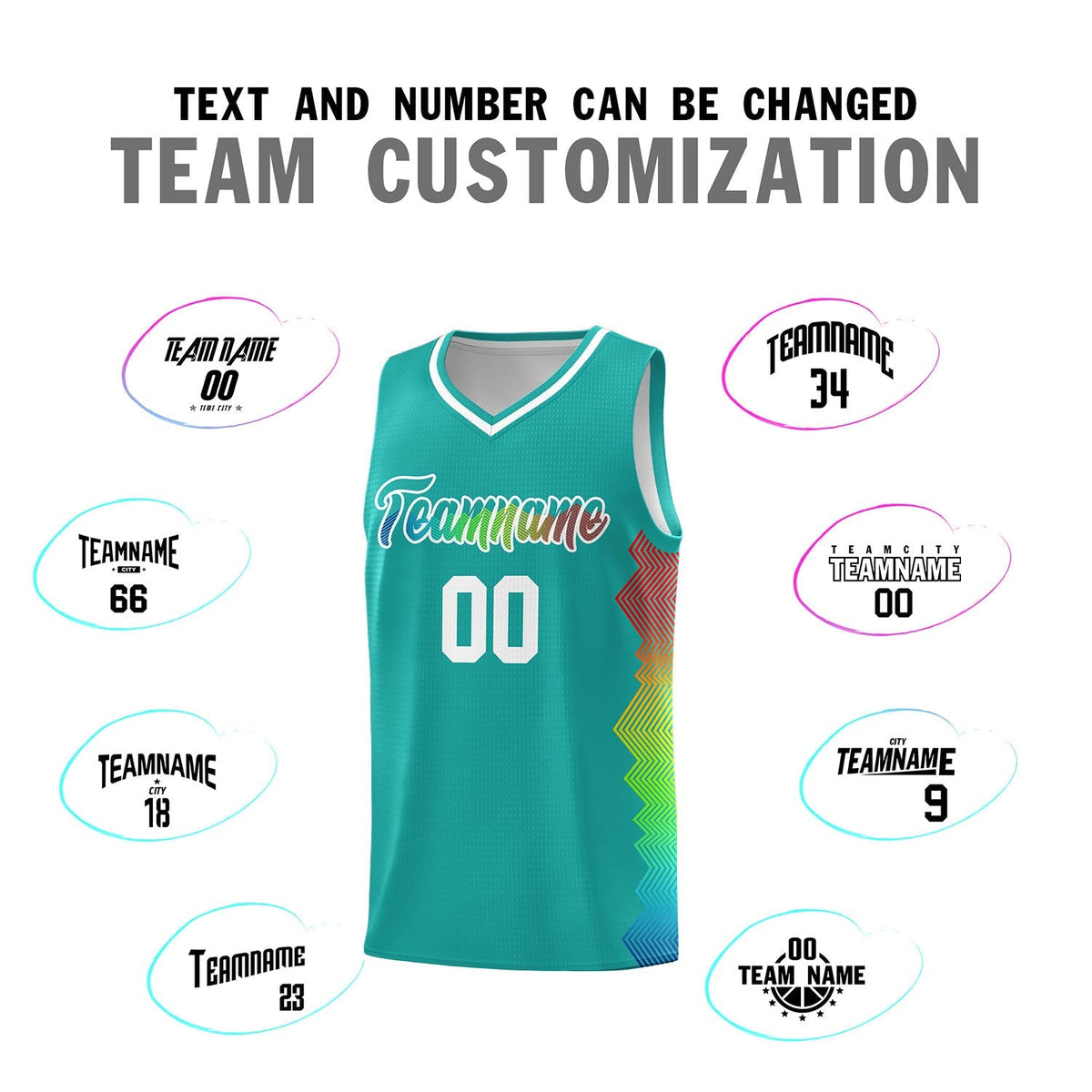 Custom Aqua Denver Nuggets Rainbow Side Sports Uniform Basketball Jersey|KXKSHOP