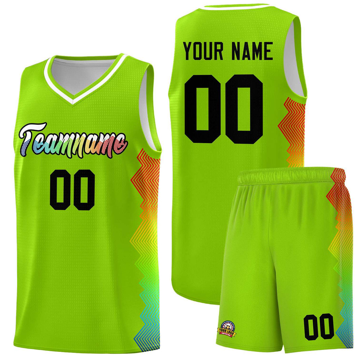 Custom Neon Green Denver Nuggets Rainbow Side Sports Uniform Basketball Jersey|KXKSHOP