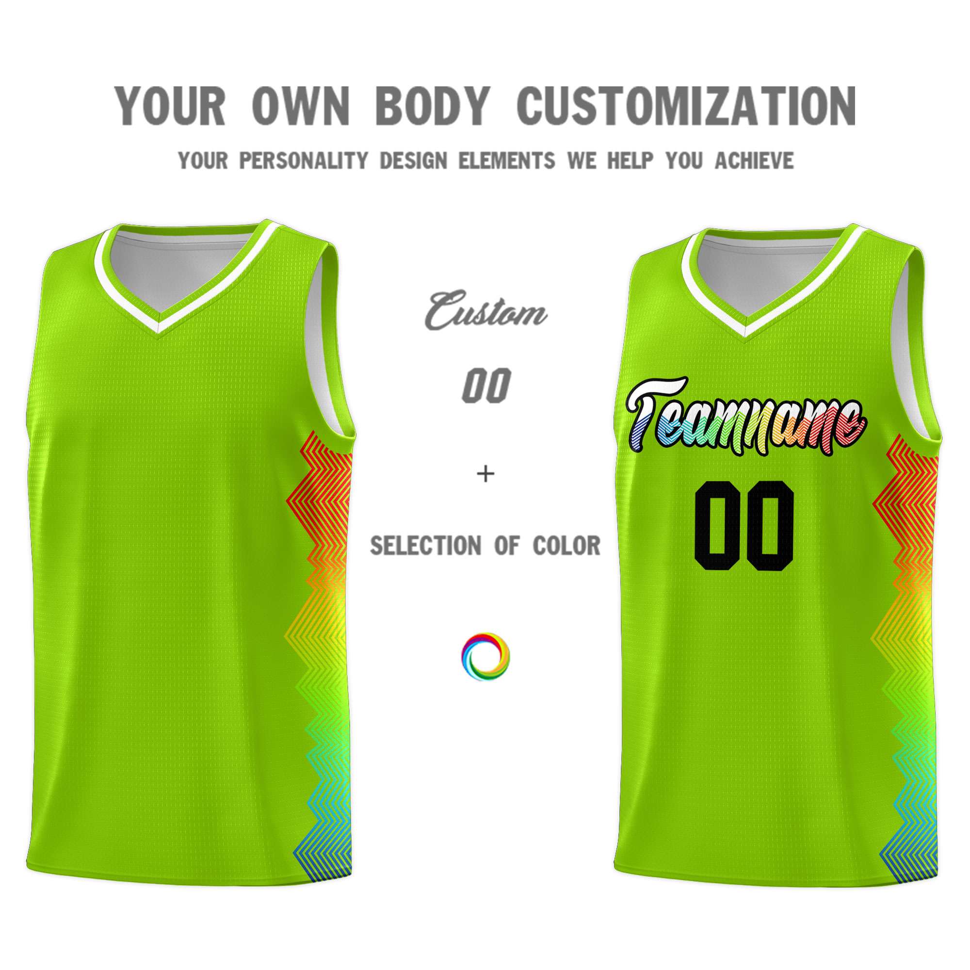 Custom Neon Green Denver Nuggets Rainbow Side Sports Uniform Basketball Jersey|KXKSHOP