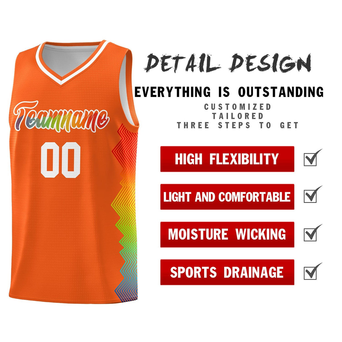 Custom Orange Denver Nuggets Rainbow Side Sports Uniform Basketball Jersey|KXKSHOP