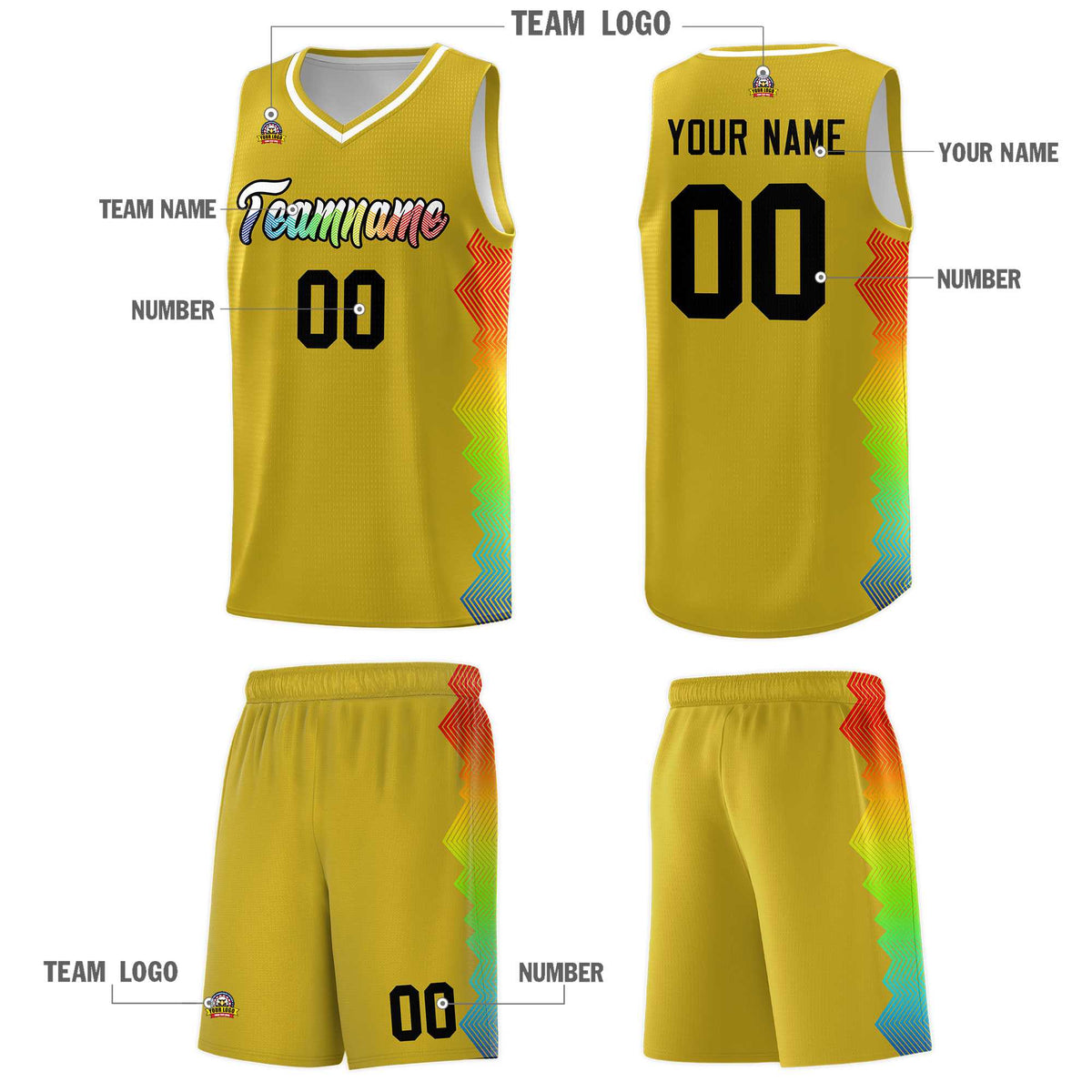 Custom Old Gold Denver Nuggets Rainbow Side Sports Uniform Basketball Jersey|KXKSHOP